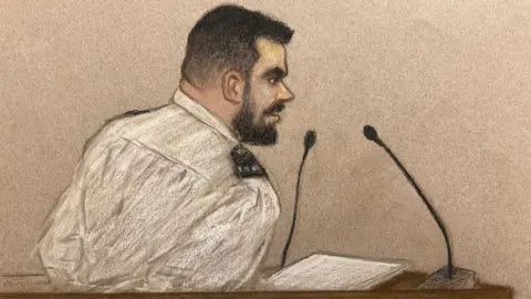 Julia Quenzler A court sketch of PC Stephen Lovell