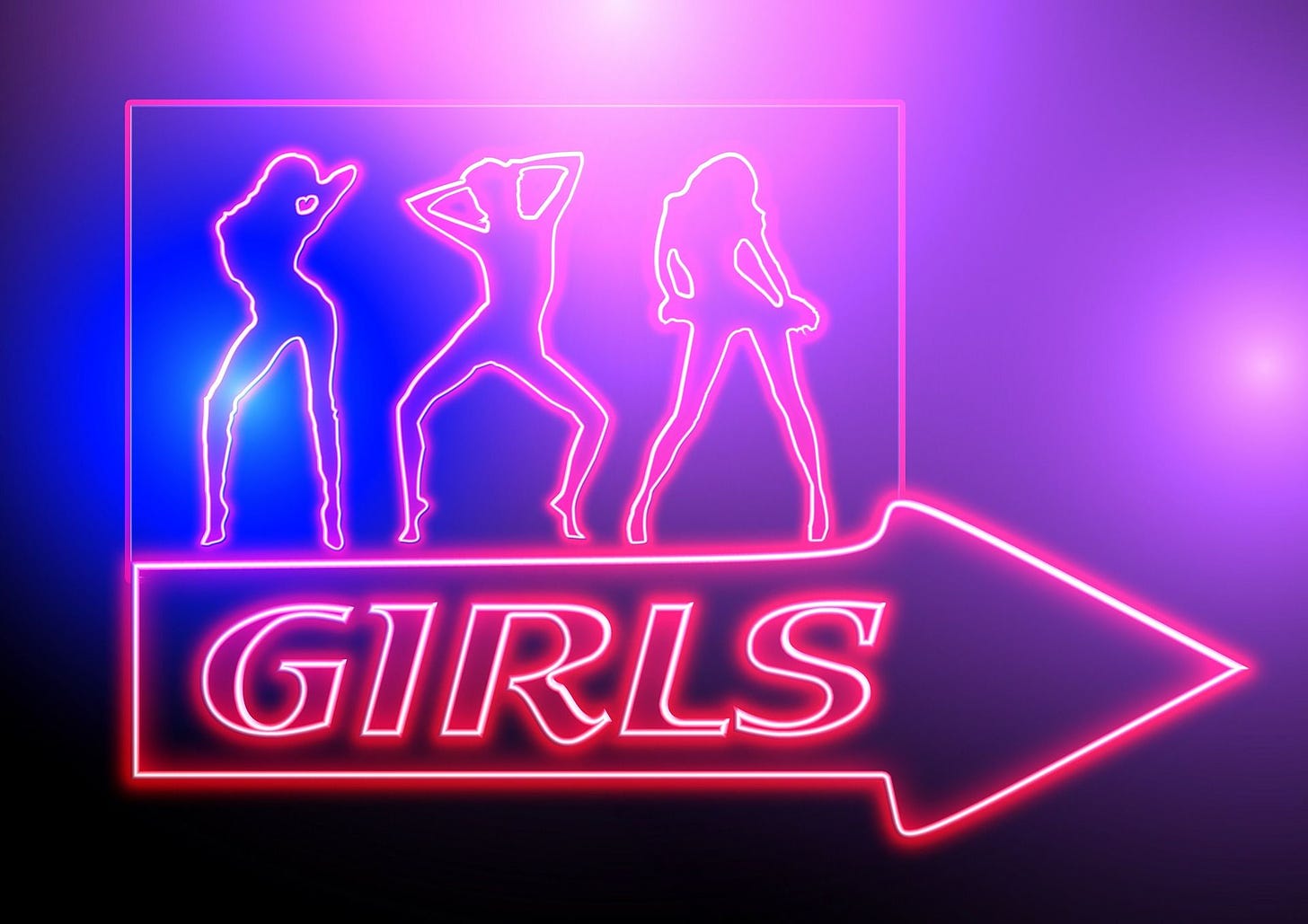 Neon Girls sign with arrow pointing to the right