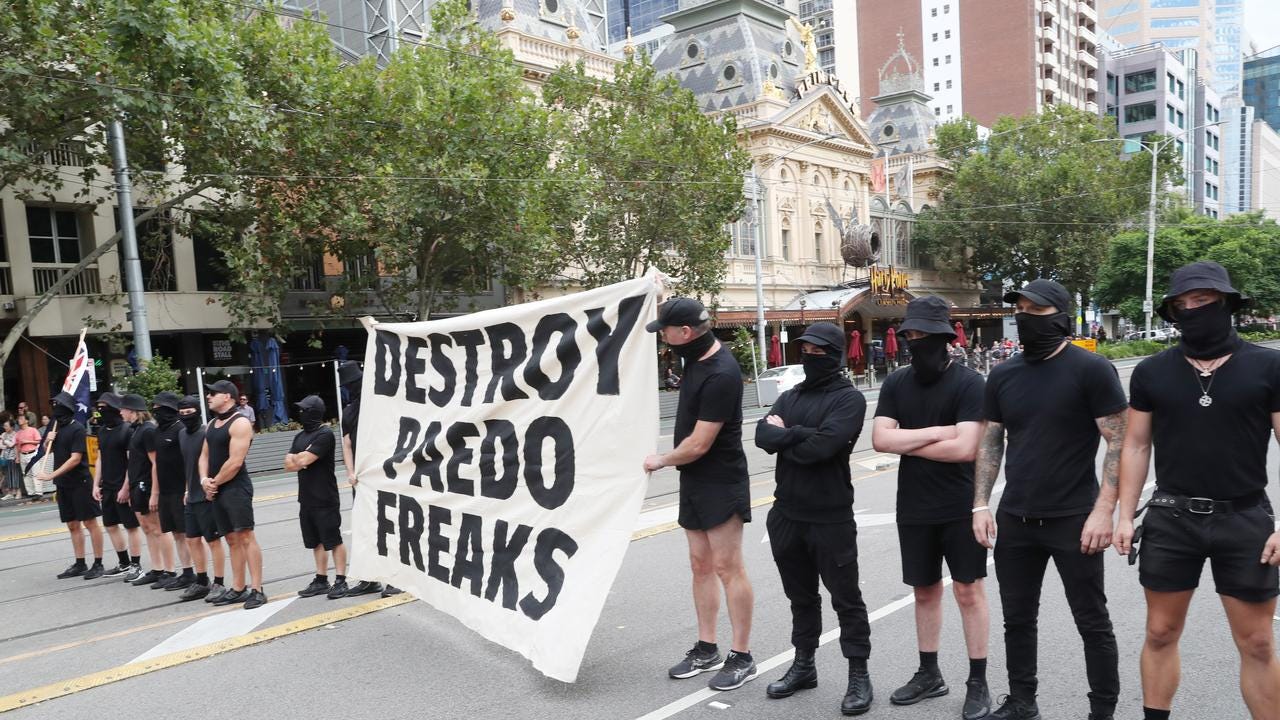 Neo-Nazi group storms pro, anti-transgender protest in Melbourne's CBD |  Herald Sun