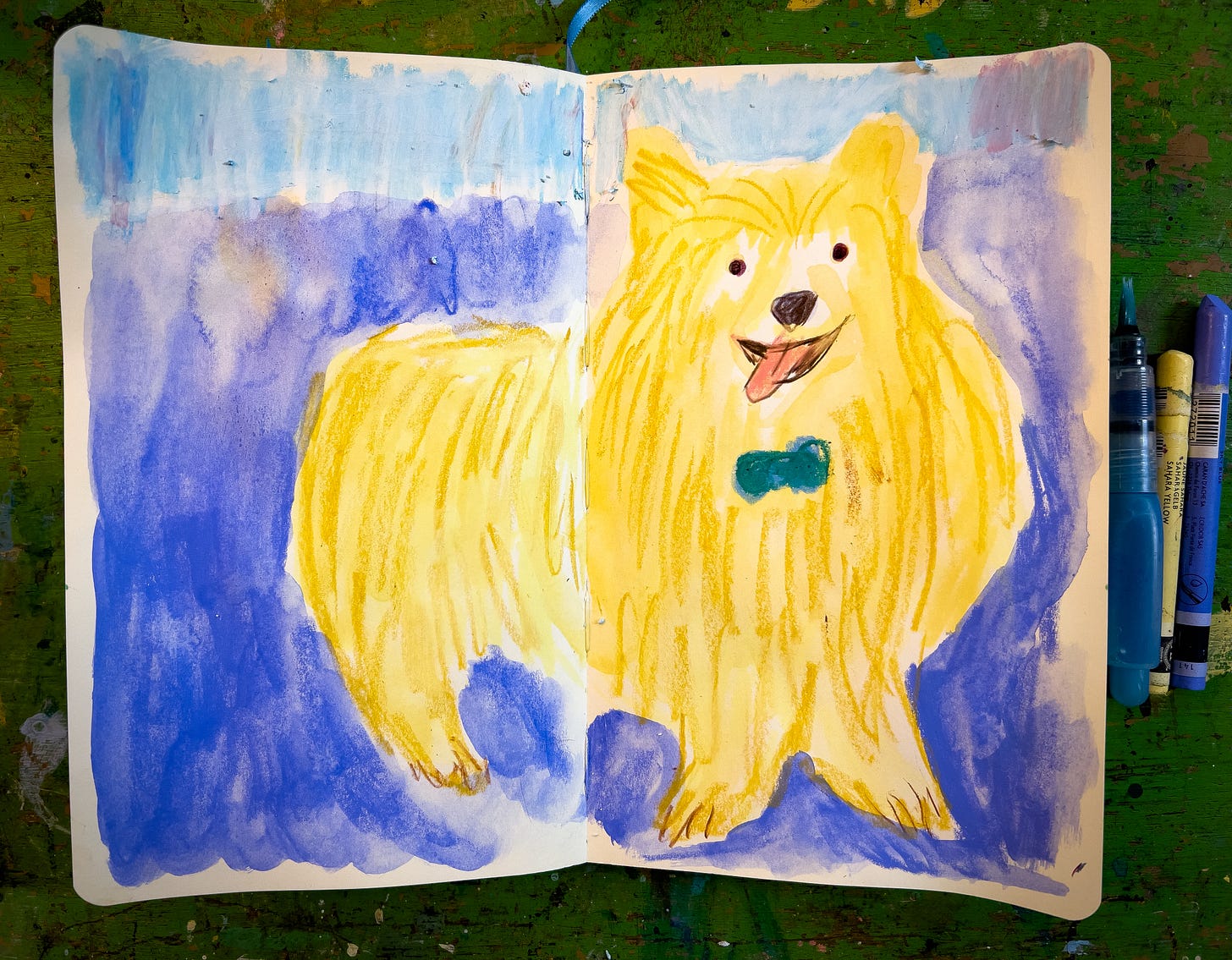 sketchbook illustration of fluffy dog from Muttville by Beth Spencer