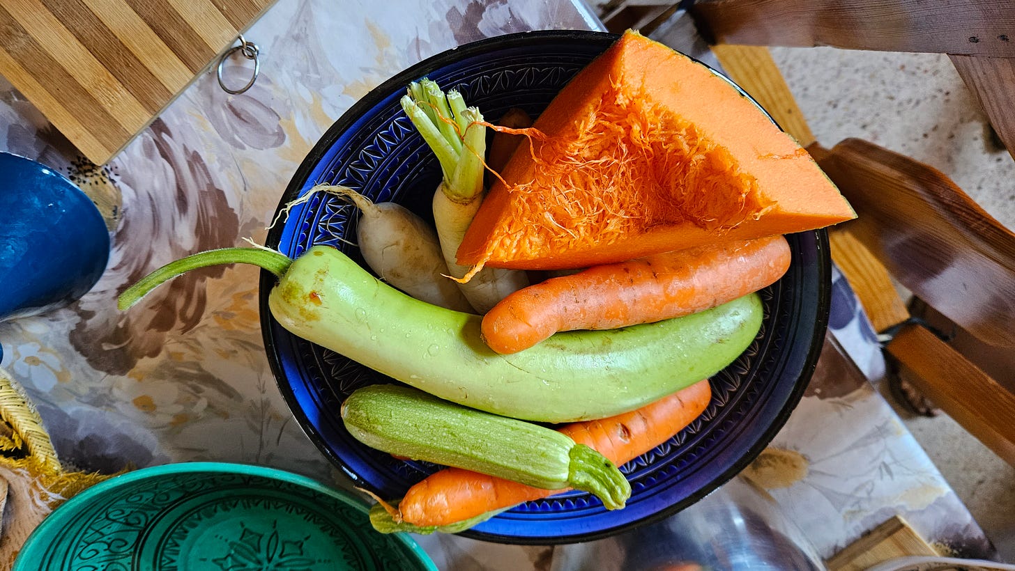 Preparing vegetables for the tagine