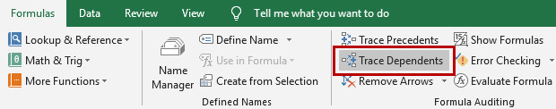 Trace dependents Excel