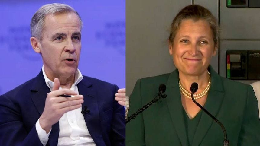 Click to play video: 'Freeland says Mark Carney is her son’s godfather'