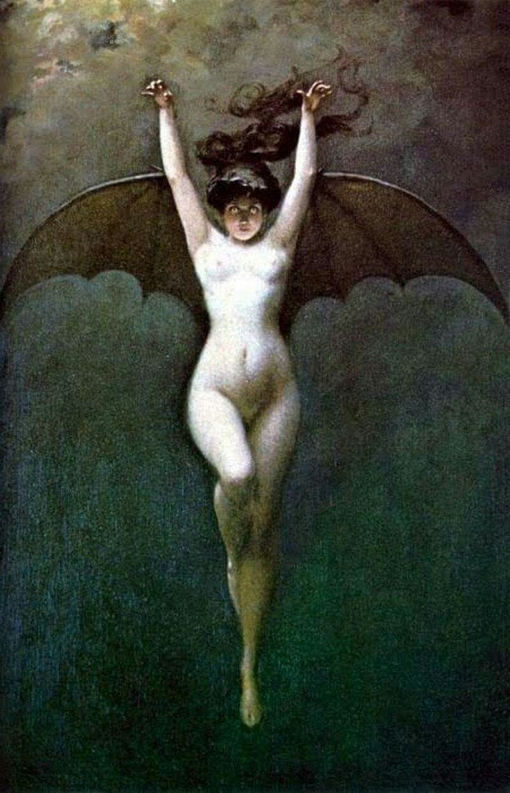 This may contain: a painting of a woman with her arms spread out in the air and wings outstretched