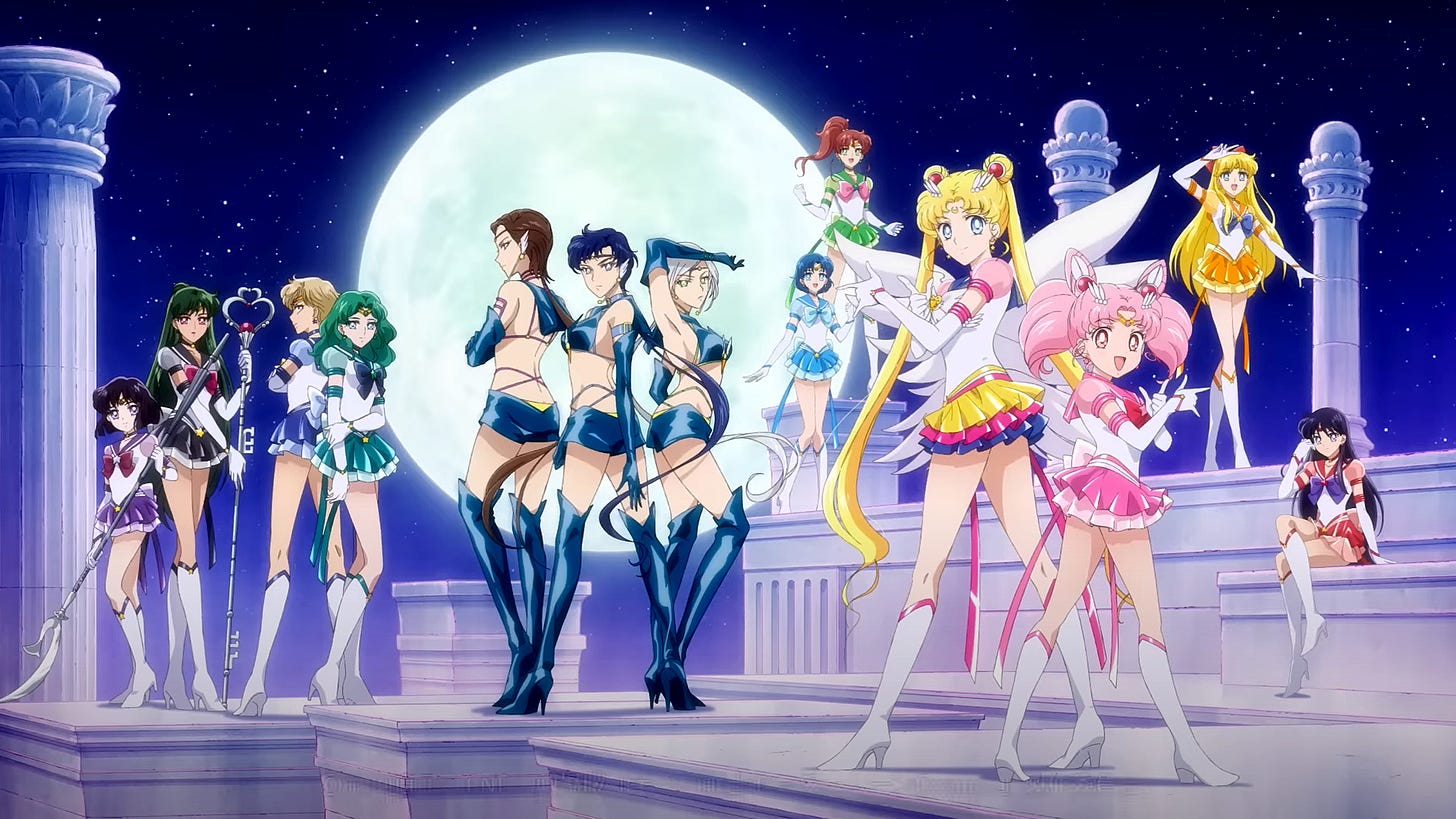 Sailor Moon Cosmos Part 1 Opening Scene with the Sailor Scouts, Eternal Sailor Moon, and the Sailor Starlights