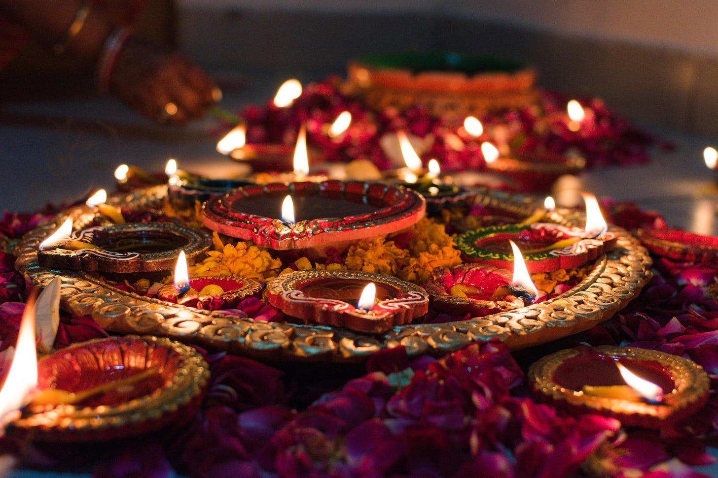 diyas and candles laid out for Diwali