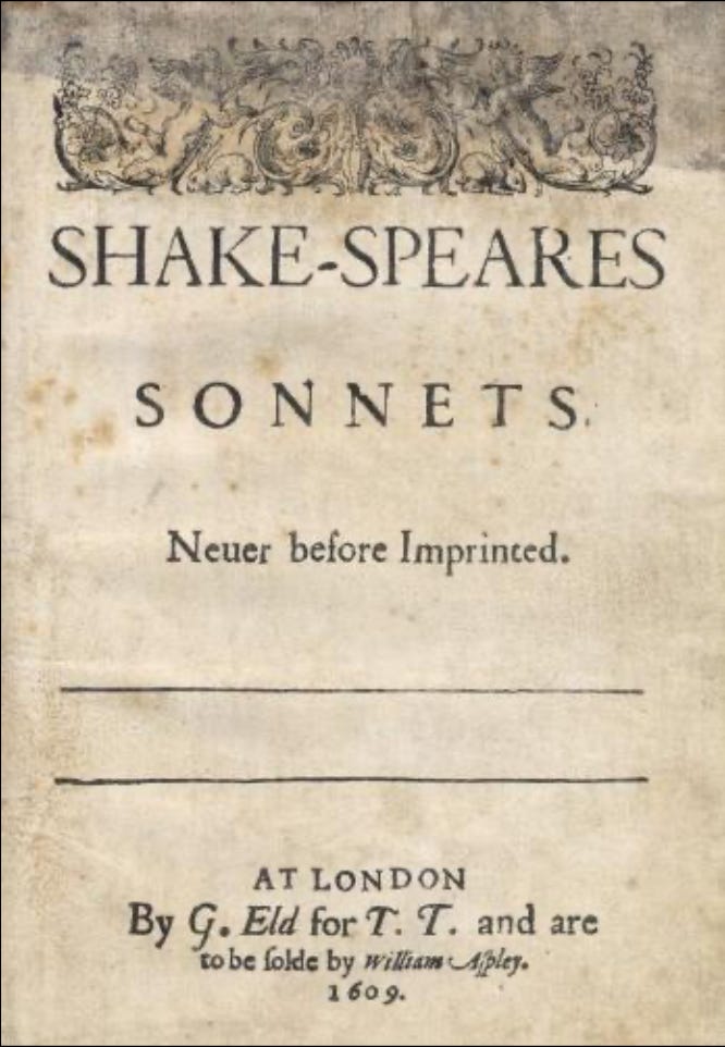 Title page of Shakespeare's Sonnets, 1609