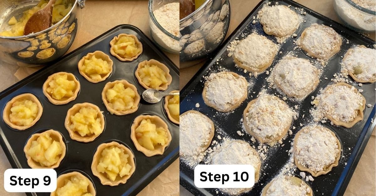 Streusel Apple Pies in a baking tray.