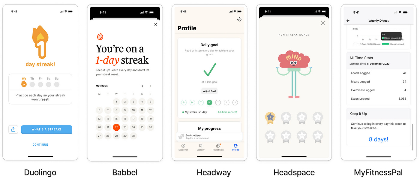 Example of apps that use streaks