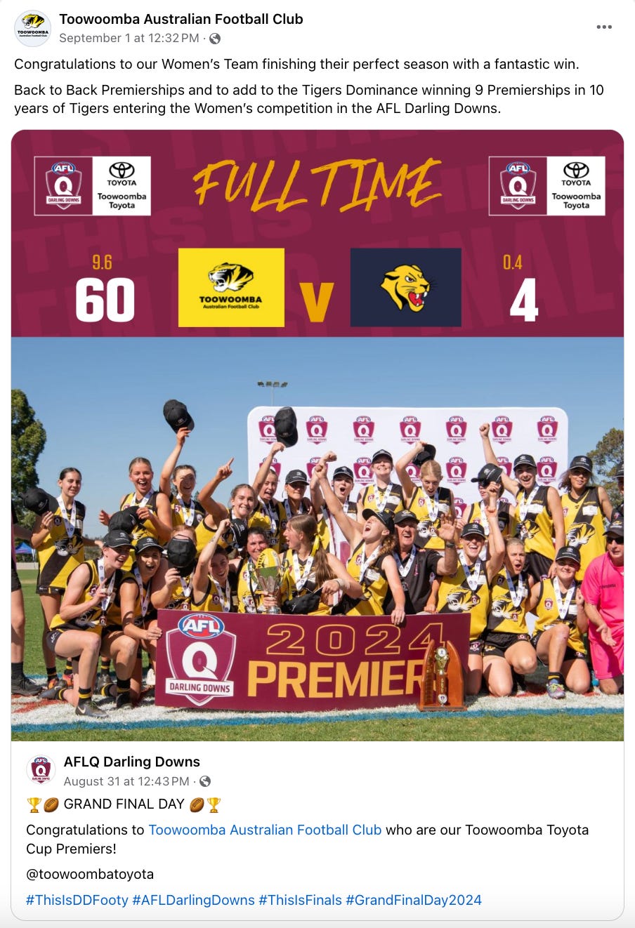 Toowoomba Womens football club winning premiers