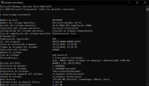 CMD mostrando la información del sistema en Windows 10