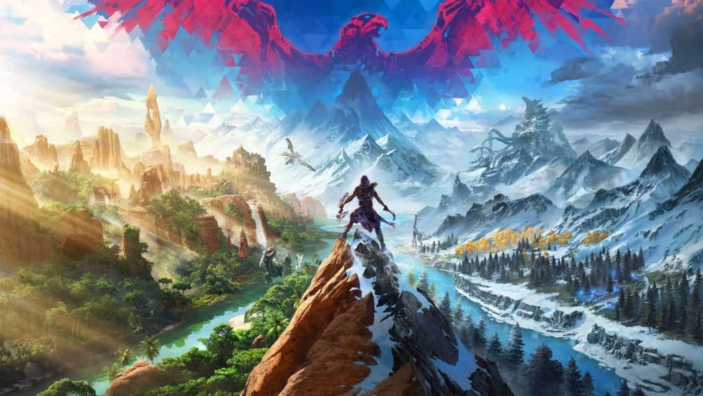 Horizon Call of the Mountain poster showing a tribesman on top of a peak