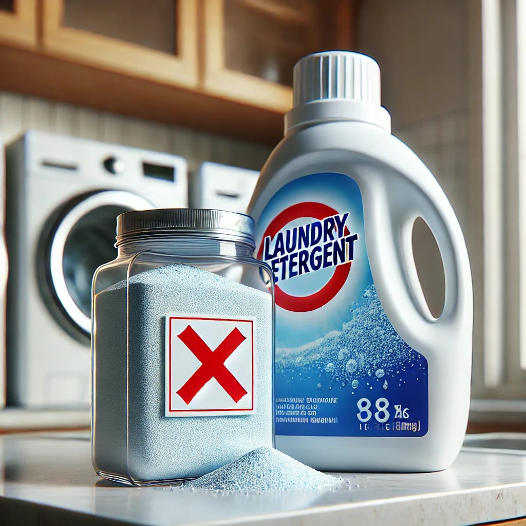 ai graphic image showing concept of not transferring cleaning supplies into decorative container