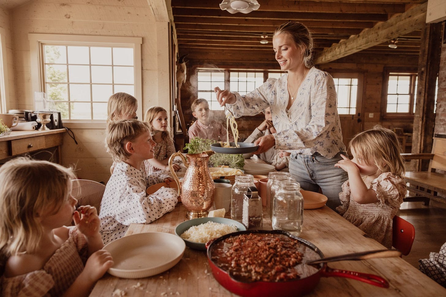 The family gathers for dinner at Ballerina Farm, where ready meals are off the menu