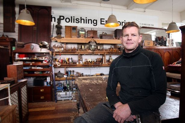 Alex Webster, owner of French Polishing Emporium in Colwyn Bay is to appear on Salvage Hunters: The Restorers series. Photo by Ian Cooper