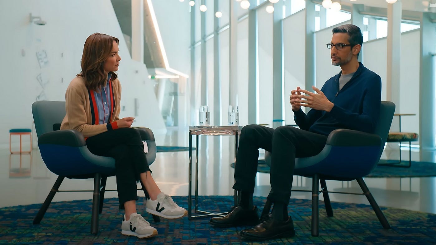 Bloomberg’s Emily Chang interviewing Google CEO Sundar Pichai.