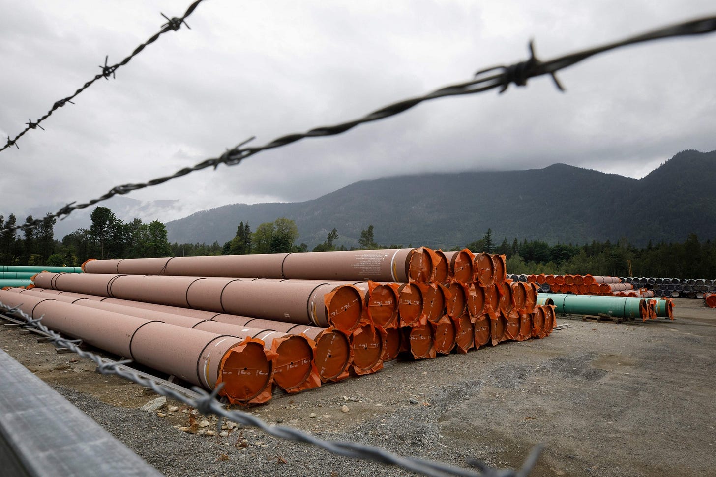 Pieces of the Trans Mountain Pipeline near Hope, British Columbia, Canada.