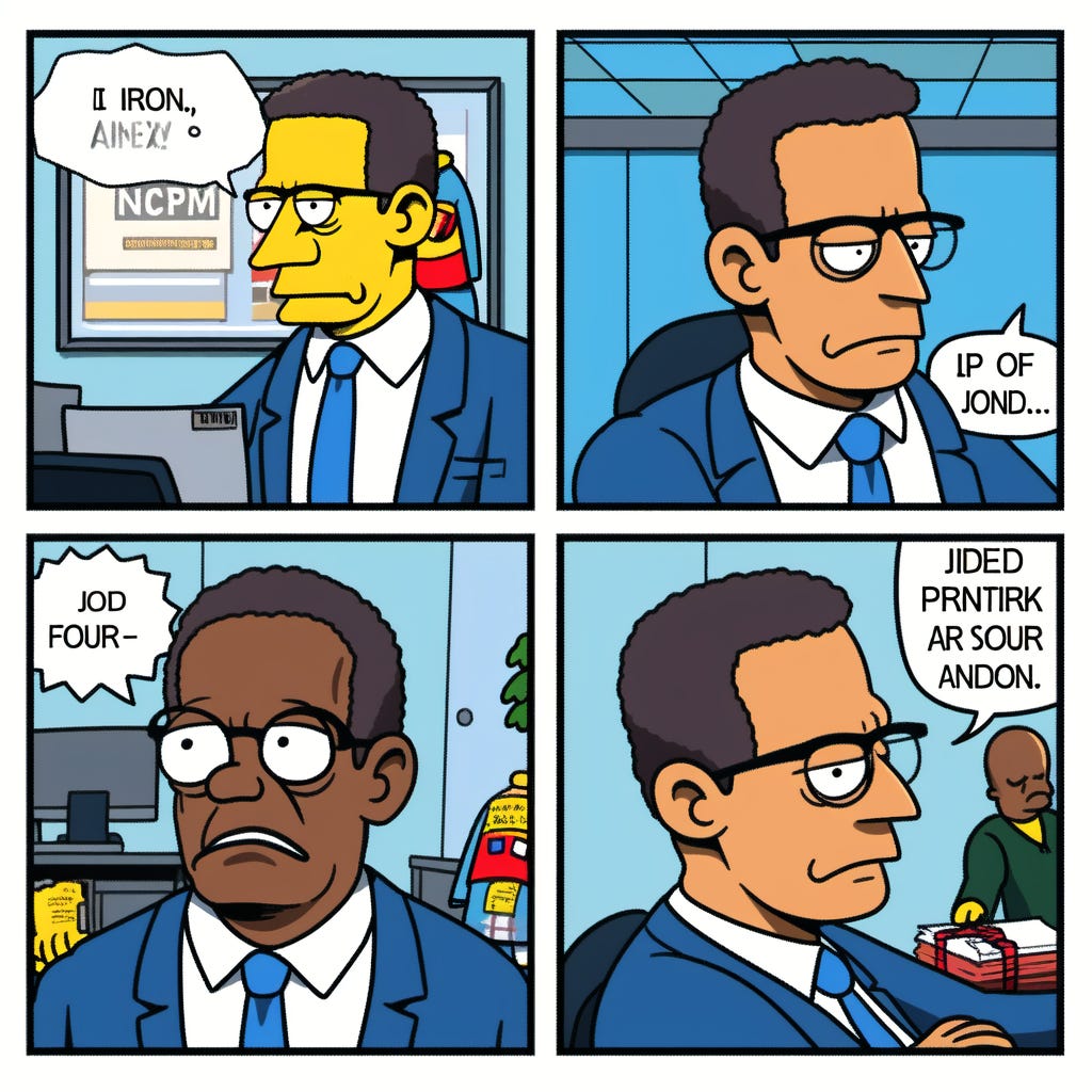 the american tv show The Office as a comic in the style of The Simpsons, no yellow skin