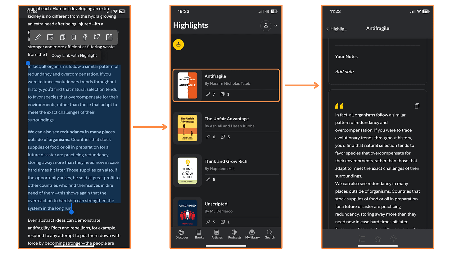 My highlights and notes on Shortform (mobile app + dark mode)