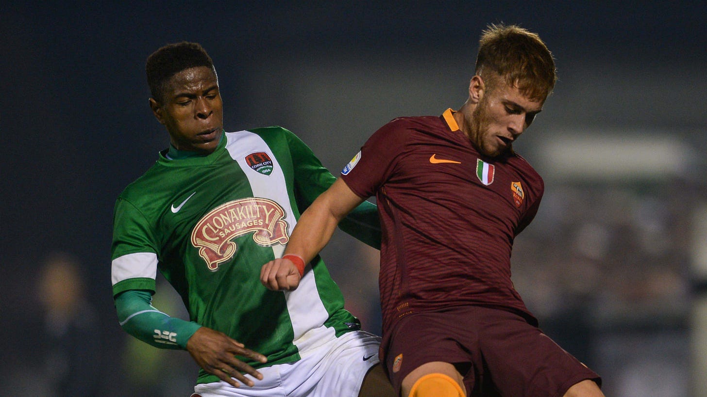 Ogbene playing against Roma for Cork City