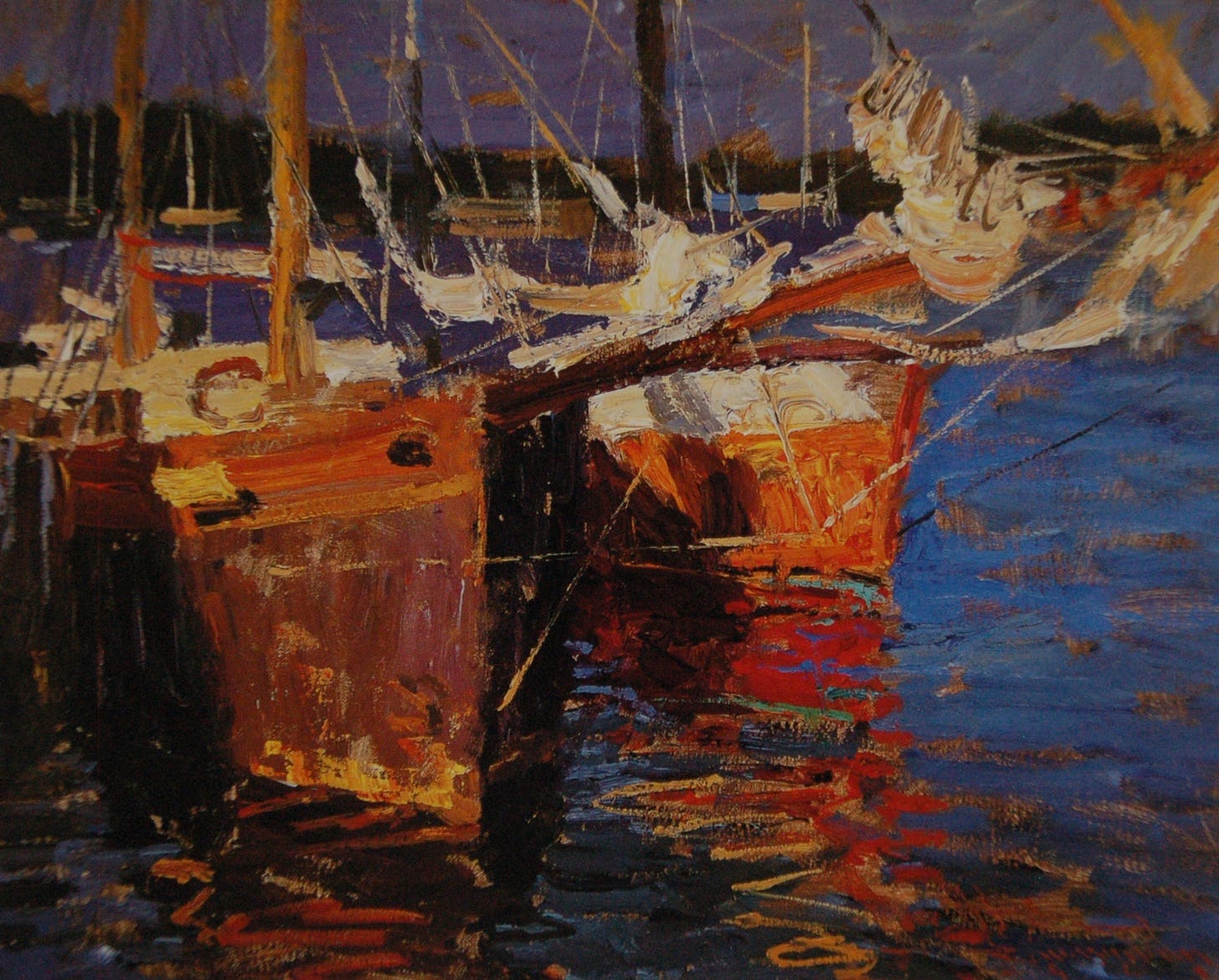 A painting of boats in the water

Description automatically generated