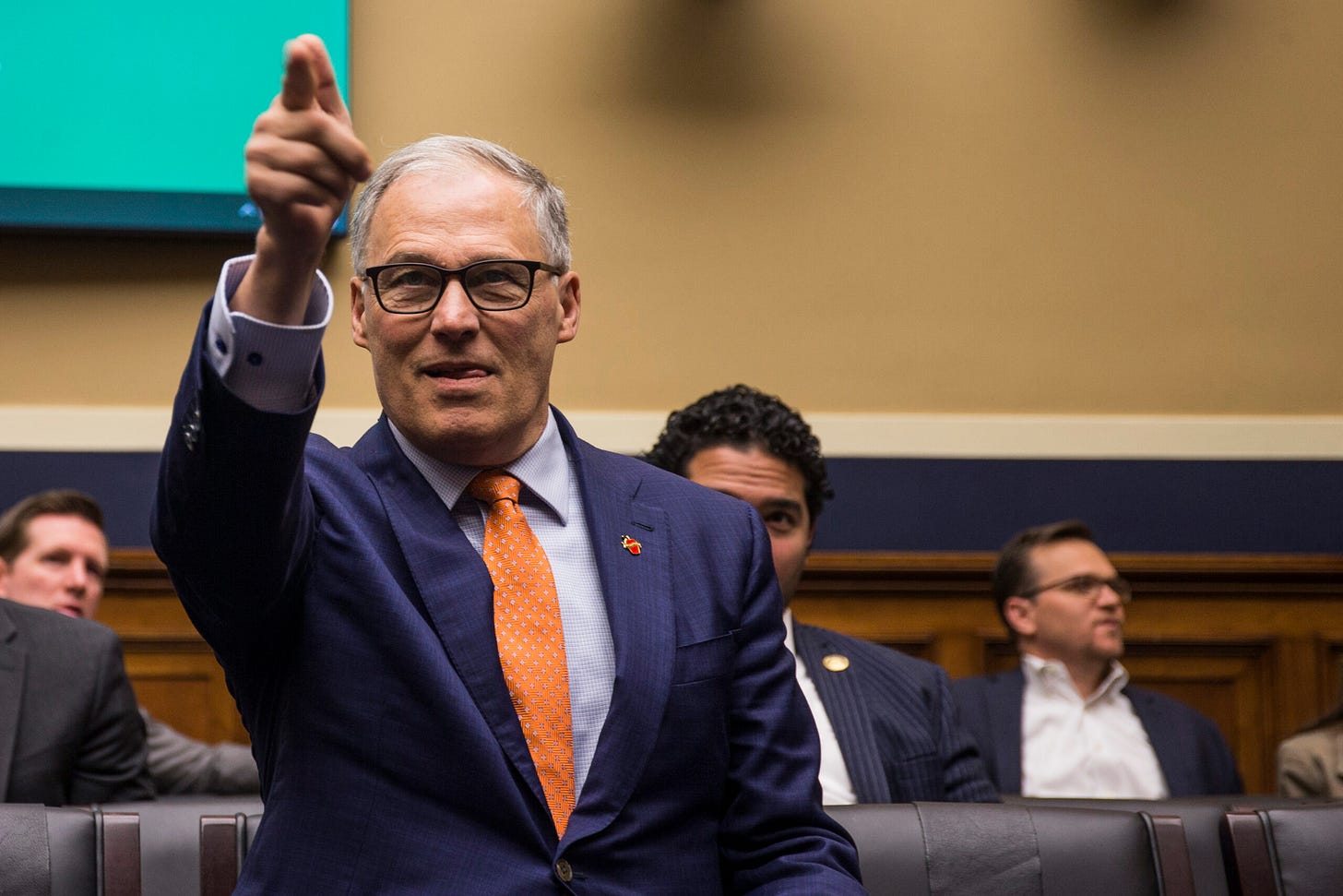 Washington Gov. Jay Inslee appears before the House Energy and Commerce Committee's Environment and Climate Change Subcommittee on Capitol Hill in April 2019. The following month he signed the Pollution Prevention for Our Future Act regulating toxic chemicals in Washington state. Credit: Zach Gibson/Getty Images