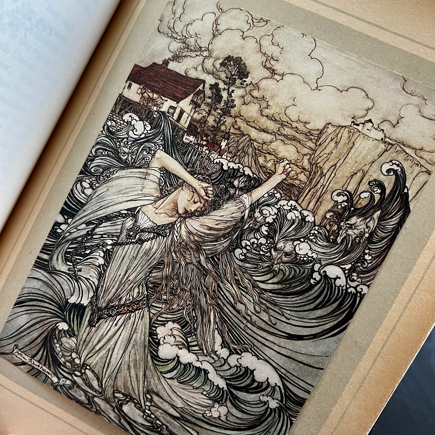 Undine in the water, illustration by Arthur Rackham.