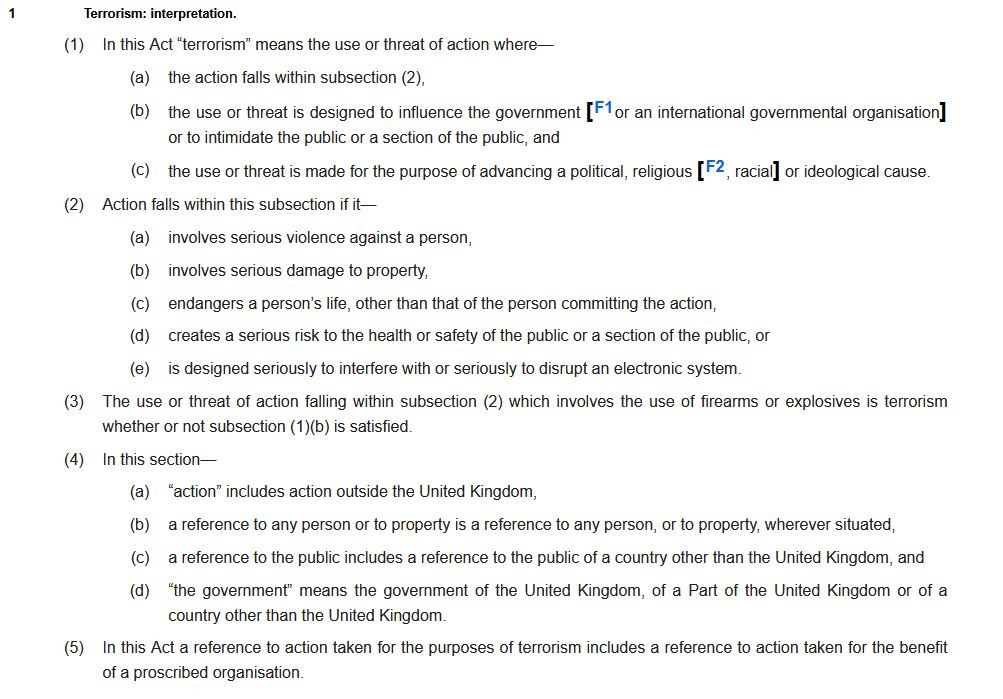 Screenshot of Section 1 of the Terrorism Act 2000