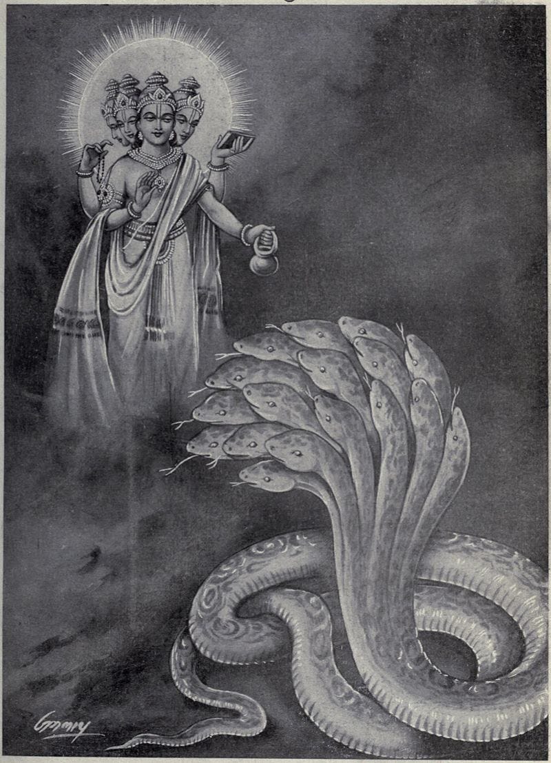 Brahma gives a boon to Shesha and orders to bear the Prithvi or Earth