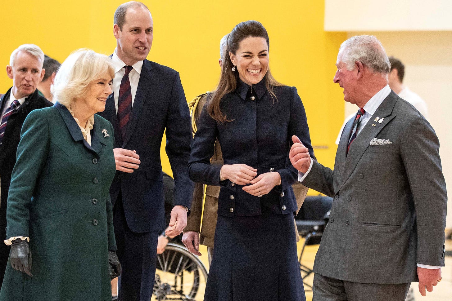 kate middleton laughing with prince charles queen camilla and prince william