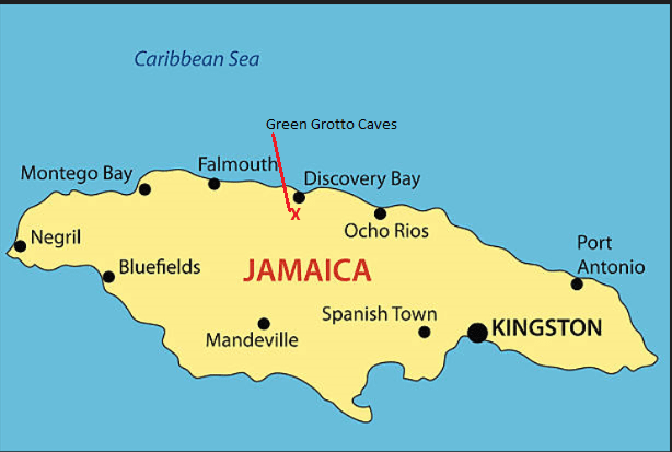 location of Green Grotto caves, near Falmouth Jamaica