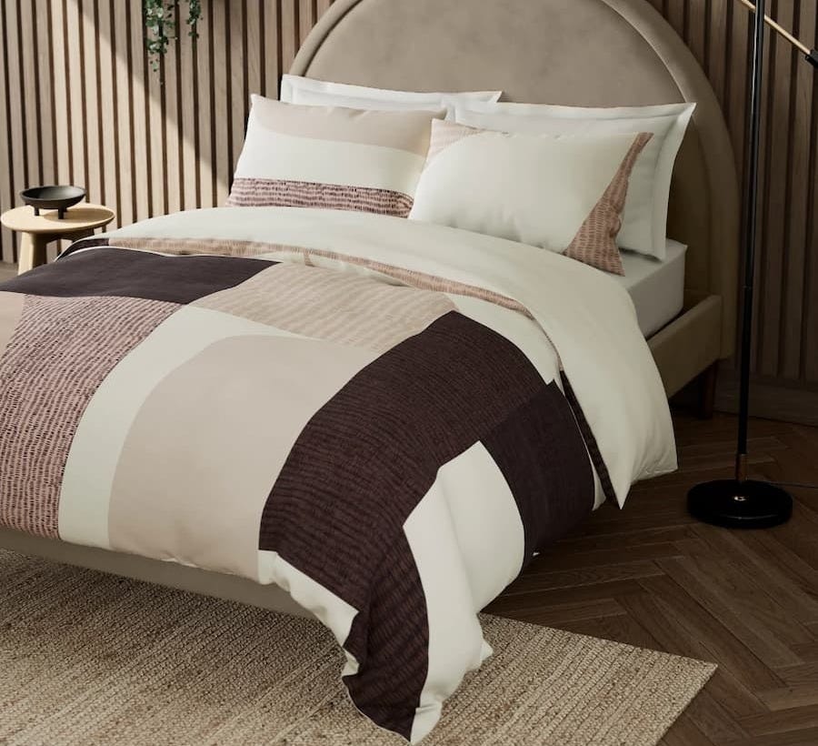 abstract design bedding in warm earthy tones