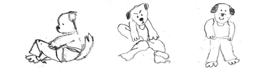 dog putting on pants by beth spencer