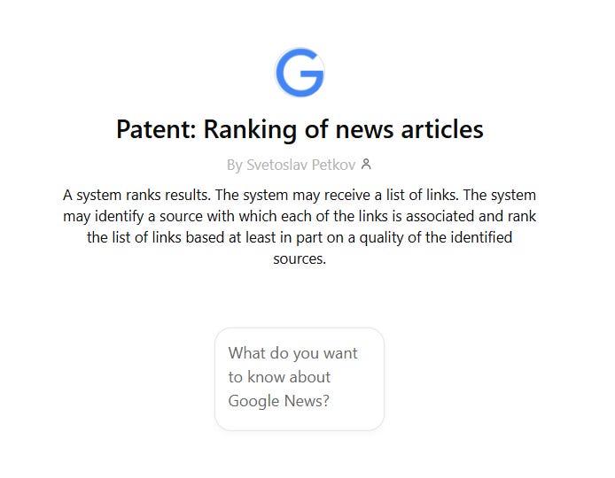 Custom GPT based on this news ranking patent