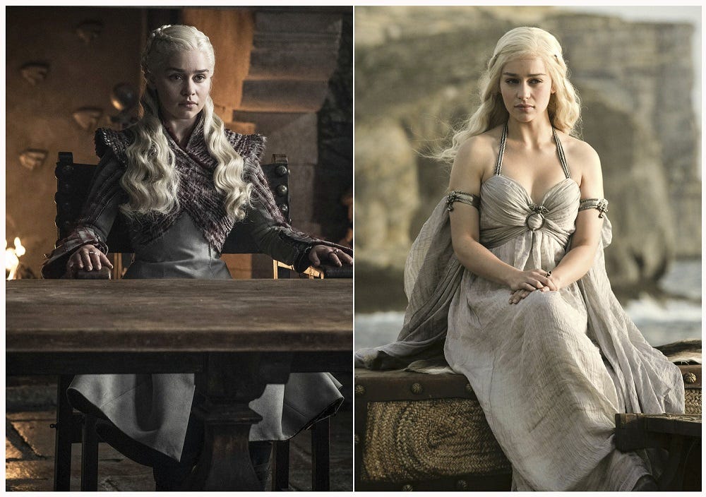 emilia clarke as daenerys targaryen in game of thrones before and after 2019