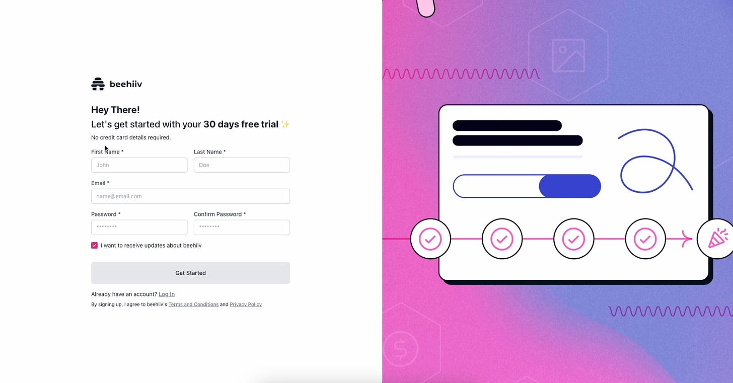 beehiiv sign up flow