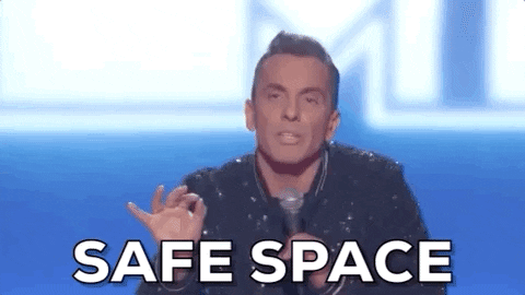 GIF of comedian Sebastian Maniscalco during his special saying "Safe Space"