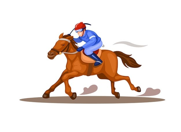 Jinete montando a caballo en vector de ilustración de deporte de  competencia de carrera de caballos | Vector Premium