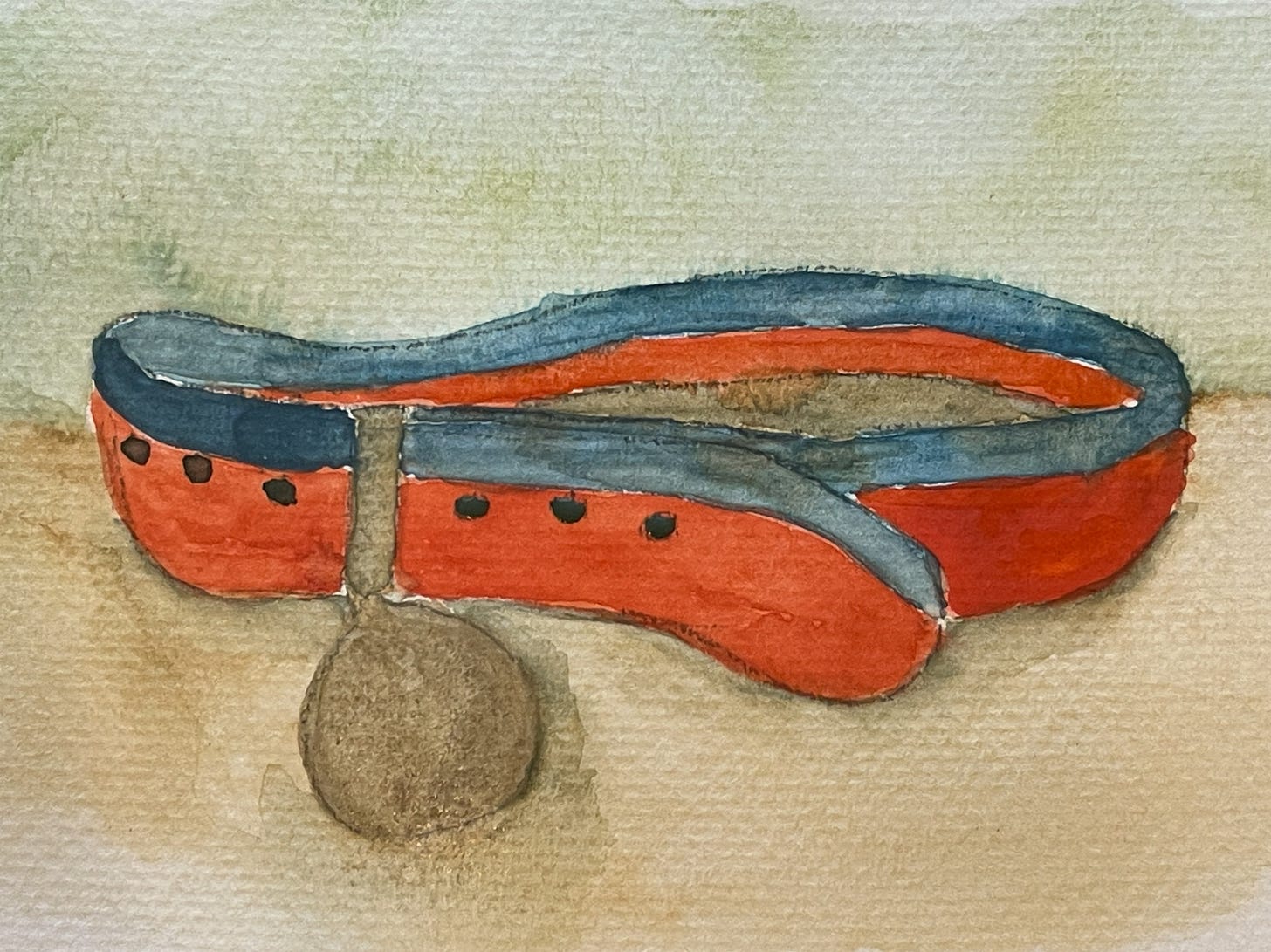 A watercolor sketch of a dog's collar by Charlie Shifflett