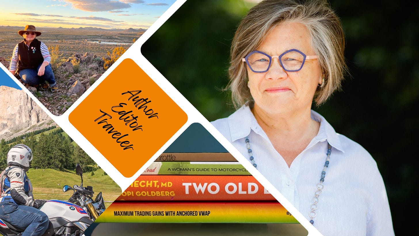 collage of pictures featuring Tamela Rich and her work as an author, editor, and traveler