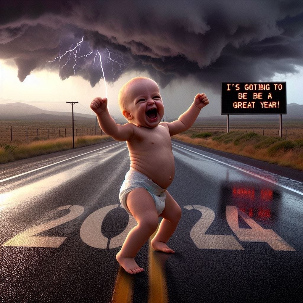AI Art: baby dancing down road into storm