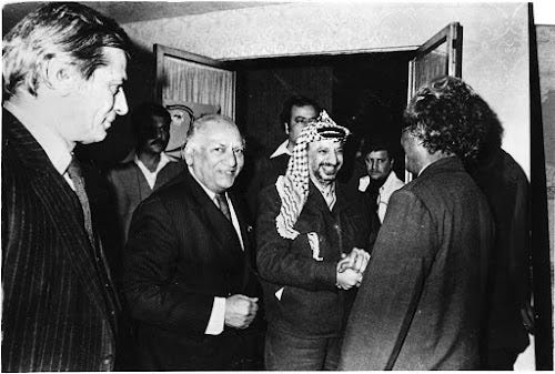 In 1980, the magazine’s offices were inaugurated with great fanfare by an all-star cast of heroes of the Palestinian resistance, including the PLO leader Yasser Arafat.. COURTESY SALIMA HASHMI