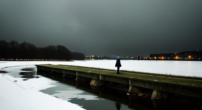 lone man on riverbank