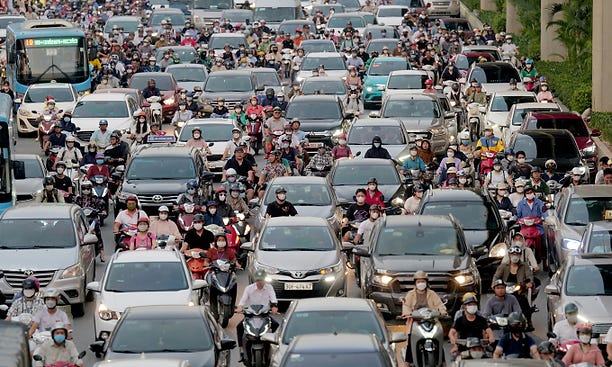 Motorbike laden street in Vietnam