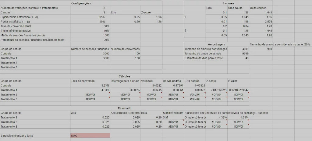 Print screen of the calculator with all the different sections and configurable parameters.