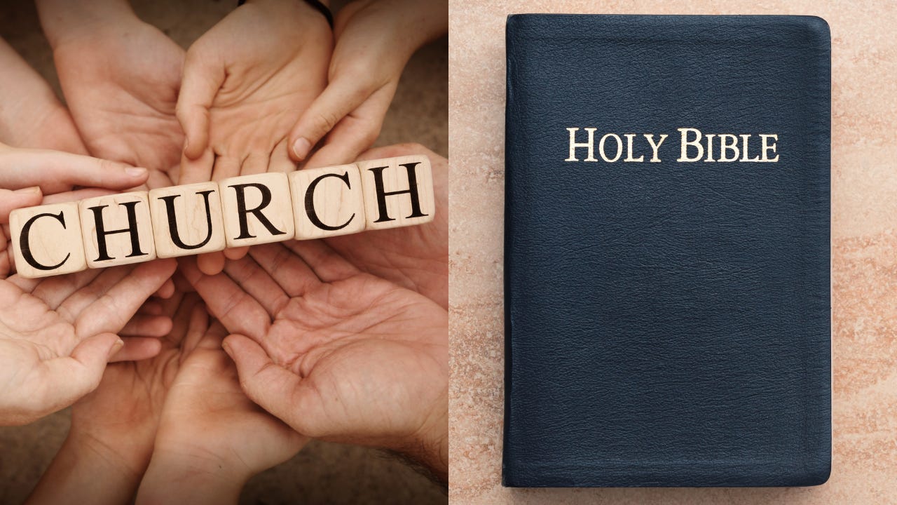 The word "church" next to the Bible.