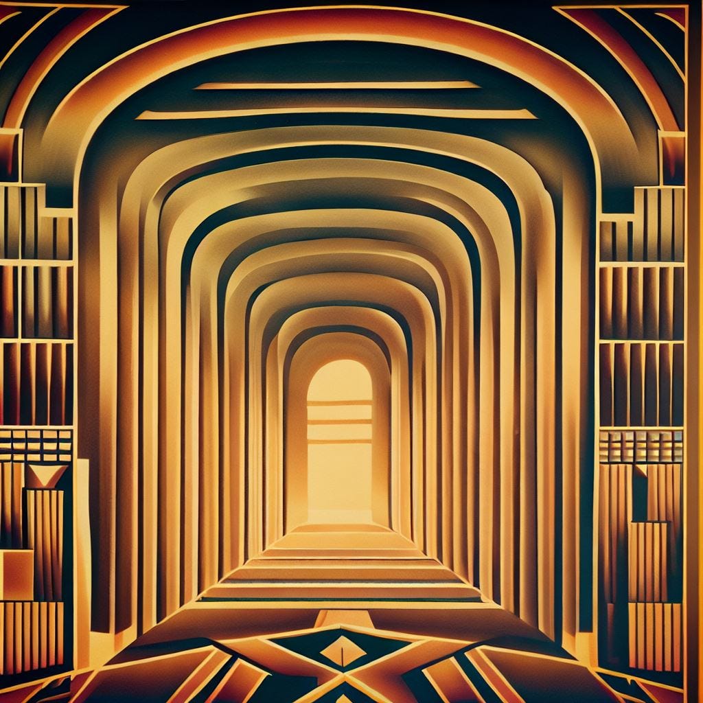 an art deco picture of a library