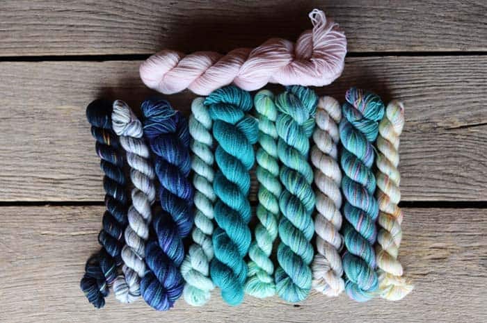 Koigu Original Kentia Wrap Kit - Blues, Turquoise, Aqua and the main color of cream/white