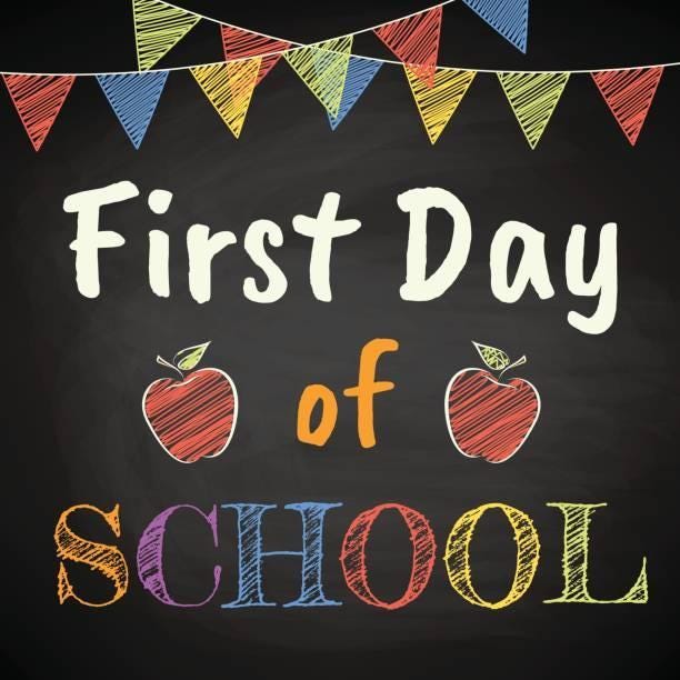 A cute little "first day of school" blackboard image.