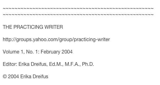 header text for The Practicing Writer Vol. 1, No. 1: February 2004